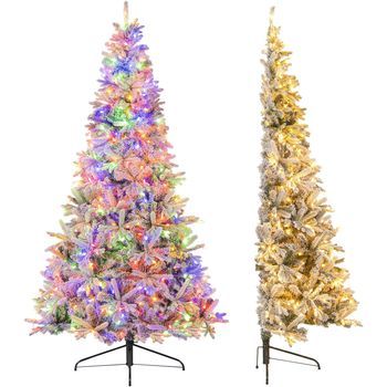 Medio Árbol De Navidad Nevado, Costway Arbol De Navidad Con 180 Luces Led (652 Ramas - 180cm)