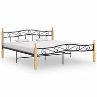 estructura cama sin colchon metal madera roble negro 200x200 cm vidaxl