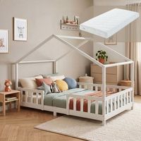 cama para ninos treviolo forma de casa pino  colchon 140x200 cm blanco encasa