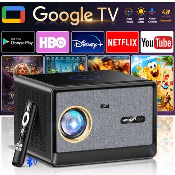 Proyector de Video HORLAT 3500ANSI 4K UHD Android Google TV, Proyector Óptico Sellado, Wifi6, Enfoque Automático, 1080P Full HD, Cine en Casa