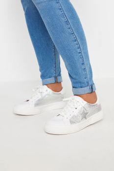 Deportivas Blancas De Estrella Con Strass En Ancho Especial