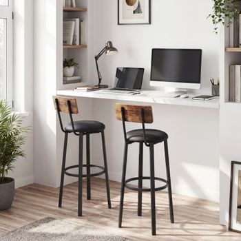 2 taburetes de bar con reposapiés de pu de color negro