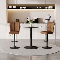 set de mesa y taburetes - mueble de bar - cristal y metal - marron y negro 89x89x92cm