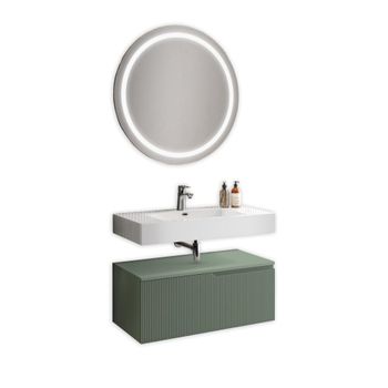 Mueble de baño 3 piezas en mdf blanco brillo/verde salvia