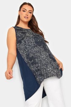 Yours Top Azul Marino Sin Mangas Con Estampados, Mujer Curvy Y Tallas Grandes, Yours