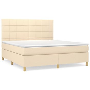 Cama Tapizada 203x160x128 Cm Tejido - Crema