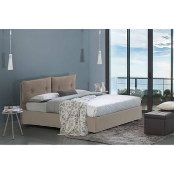Talamo Italia Cama Individual Con Contenedor Giulia, Made In Italy, Cama Con Revestimiento De Cuero Ecológico, Apertura Lateral, Apta Para Colchón 80x190 Cm, Taupe