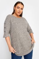 yours jersey gris jaspeado con manga francesa con botones mujer curvy y tallas grandes yours