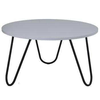 Mesa Centro Madera Blanca Pata S Metal Blanco