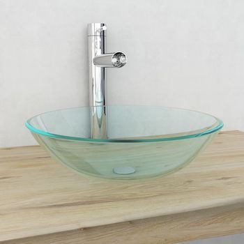 Vidaxl Lavabo Vidrio Templado Transparente 42 Cm