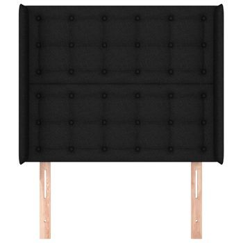 Cabecero Cama Mueble De Dormitorio Con Orejas De Tela 93 X 16 X 118/128 Cm Negro M02_0003653