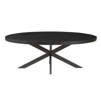 Mesa De Comedor Ovalada Bourgia De Madera Maciza De Mangolia Negra, Ideal Para Un Comedor Acogedor.