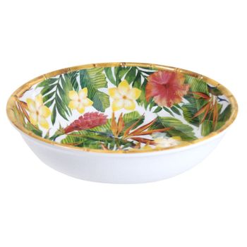 Ensaladera profunda de melamina decorada con flores exóticas