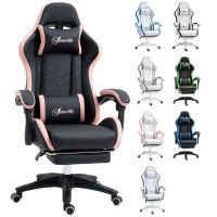 silla gaming rolipo cuero pu reclinable 135 reposacabezas y reposapies negro y rosa