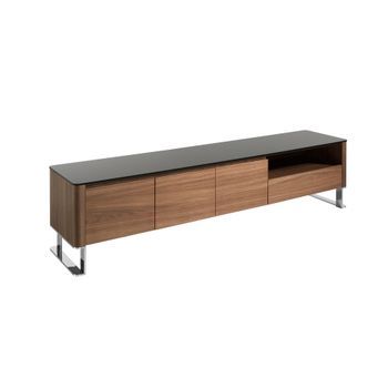 Mueble Tv Nogal, Acero Cromado Y Tapa De Cristal Negro Angel Cerdá 3047 200x45x48