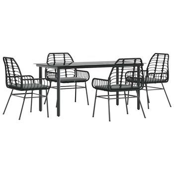 Juego De Comedor Jardín 5 Uds Cojines Ratán Sintético Negro Cfw803858