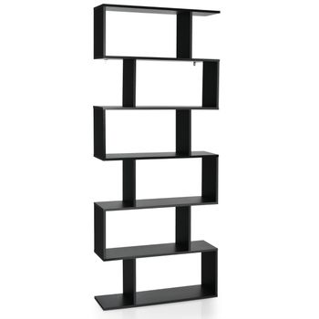 Costway Librería de 6 Niveles en Forma de S Estante de Libros de Madera con Dispositivo Antivuelco Estantería Expositor para Estudio Salón 80 x 23 x 191 cm
