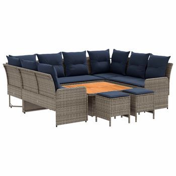 Juegos De Muebles 8 Uds. Gris Y Azul Marino Ratán Sintético Vidaxl