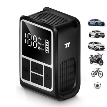 Bomba de Aire Eléctrica Mini WEST BIKING 130PSI Auto-Detención Portátil Pantalla Digital Carga Tipo-C Inflador Iluminado