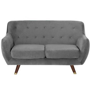 Sofá 2 Plazas Gris Tapizado En Tela Respaldo Acolchado Abotonado Asiento Acolchado Patas De Madera Bodo