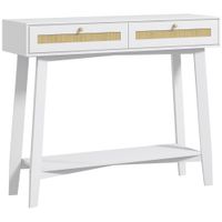 homcom consola recibidor mesa de entrada 2 cajones diseno ratan estante abierto pasillo 100x30x81 cm blanco   aosom espana