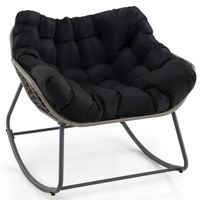 costway silla mecedora de ratan para exteriores silla de huevo de mimbre pe con cojin grueso y extraible para sala de estar balcon jardin negro