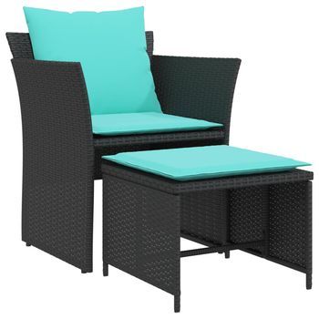 Sillón De Jardín | Silla De Exterior Con Reposapiés Ratán Sintético Negro