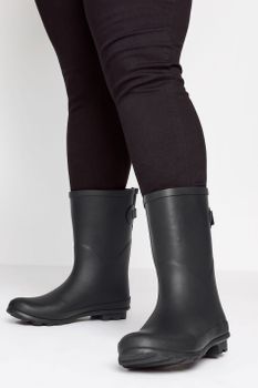 Botas De Agua Negras De Caña Media