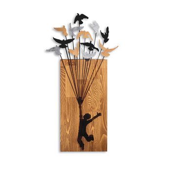 Decoración Pared De Madera Flying Boy 2 Nogal Negro 45x86 Cm