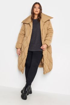 Yours Abrigo Beige Acolchado De Rombos, Mujer Curvy Y Tallas Grandes, Yours