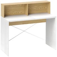 homcom escritorio 110x50x1026 cm mesa de escritorio con 2 compartimentos abiertos y estante blanco y madera natural   aosom espana