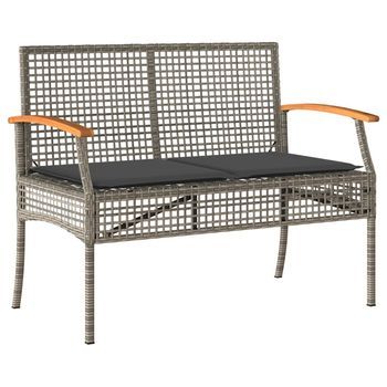 Banco De Jardín | Banco De Exterior | Silla De Jardín Con Cojín Ratán Sintético Gris Y Madera Acacia