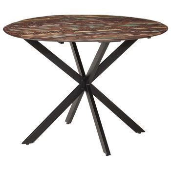 Mesa De Comedor | Mesa De Cena Madera Maciza Reciclada Y Acero 110x78 Cm