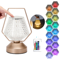 aigostar led lampara de mesa de cristal 16 colores y 4 modos lampara de noche de rosa diamante con control tactil y control remoto usb-c recargable regulable luz nocturna para dormitorio dorada