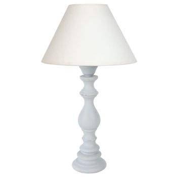 Lámpara de mesa columna madera blanco pantalla crudo