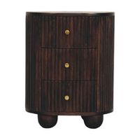 mesita de noche curva acanalada de madera maciza mueble artesanal de 3 cajones color castano