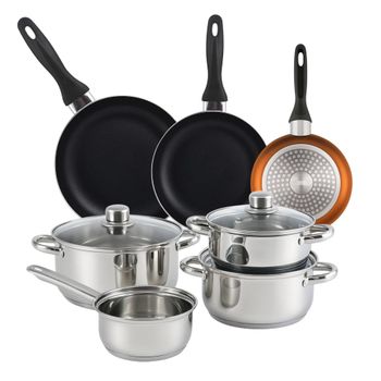Batería de cocina 7 piezas de acero inox y sartenes bronce ø16,20,24cm