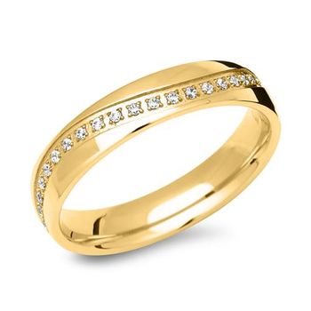 Anillo de acero chapado en oro con muchas piedras