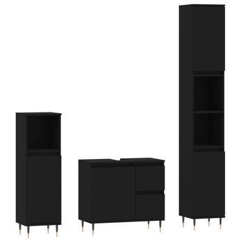 Juego De Muebles De Baño 3 Pzas Madera Contrachapada Negro Vidaxl