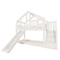 litera casita 90 x 200 cm blanca con tobogan y escalera con tres compartimentos
