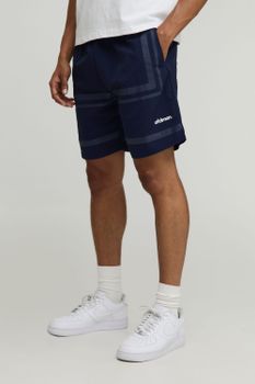 Pantalón Corto Holgado De Nailon Fruncido Con Rayas Y Cintura Elástica, Navy