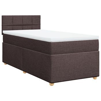 Cama Individual | Cama De Adulto | Cama Box Spring Con Colchón Tela Marrón Oscuro 80x200 Cm