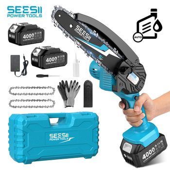 Mini Motosierra Inalámbrica SEESII de 6'' (15.2cm), Sierra Eléctrica Recargable para Trabajos en Madera, Jardinería y Poda, Compatible con Batería Makita de 18V