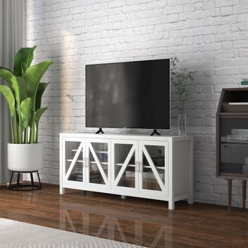 Mueble Tv Blanco 130x35x60 Cm Con Puertas De Vidrio Homcom