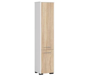 Columna de baño akord fin blanco 30 cm 2 puertas frente en color roble sonoma 5 estantes 30x30x140 cm