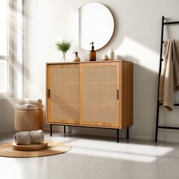Muebles de baño de madera con puertas de caña