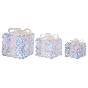 Conjunto De 3 Decoraciones Regalos De Navidad Con Lazos Luces Led Blancas Cálidas Acabado Brillante Para Interior Multicolor Hallangen