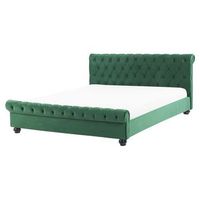cama doble tapizada en terciopelo verde 160 x 200 cm con cabecero acolchado estilo glam avallon