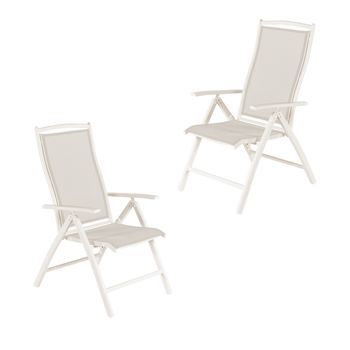 Pack 2 Sillones Para Jardín, Plegable , Aluminio Y Textilene, Color Blanco Envejecido, 60x76x110