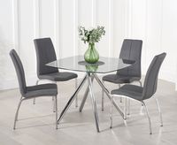 elva 100cm glass dining table with cavello chairs